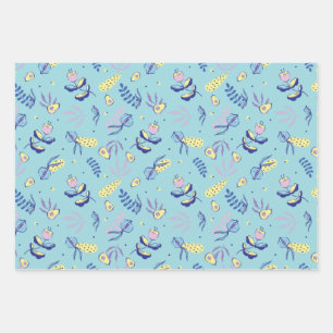 Aqua Blumenmuster Geschenkpapier Set