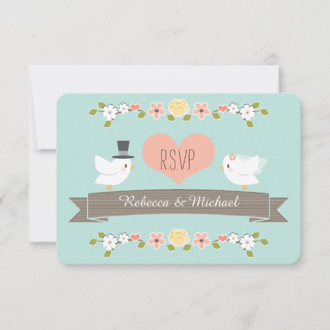 Aqua-Blumentauben-Hochzeit UAWG Wartekarten RSVP Karte (Vorderseite)