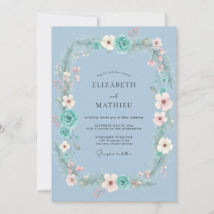 Aqua-Blush-Kranz-Hochzeit Einladung