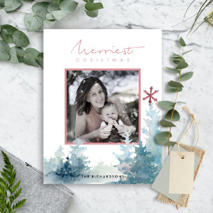 AQUA BLUSH PINE BAUM SCHNEE OVERLAY FOTO CHRISTMAS POSTKARTE