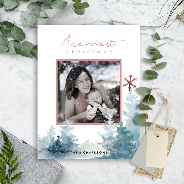 AQUA BLUSH PINE BAUM SCHNEE OVERLAY FOTO CHRISTMAS POSTKARTE (Von Creator hochgeladen)