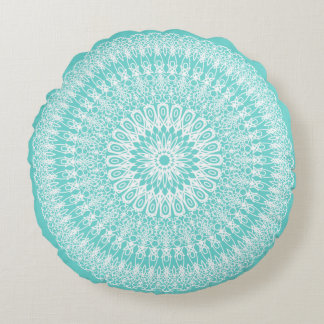 Aqua Boho Mandala Rundes Kissen