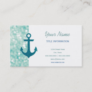 Aqua Bokeh Nautical Glitzer Anchor Visitenkarte