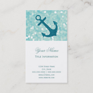 Aqua Bokeh Nautical Glitzer Anchor Visitenkarte