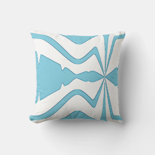 Aqua Bold Abstract Sound Wave Design auf Weiß Kissen