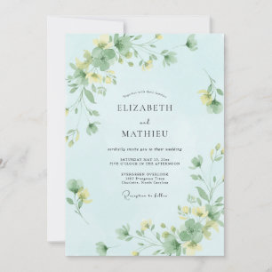 Aqua Botanische Aquarell-Blumenhochzeit Einladung