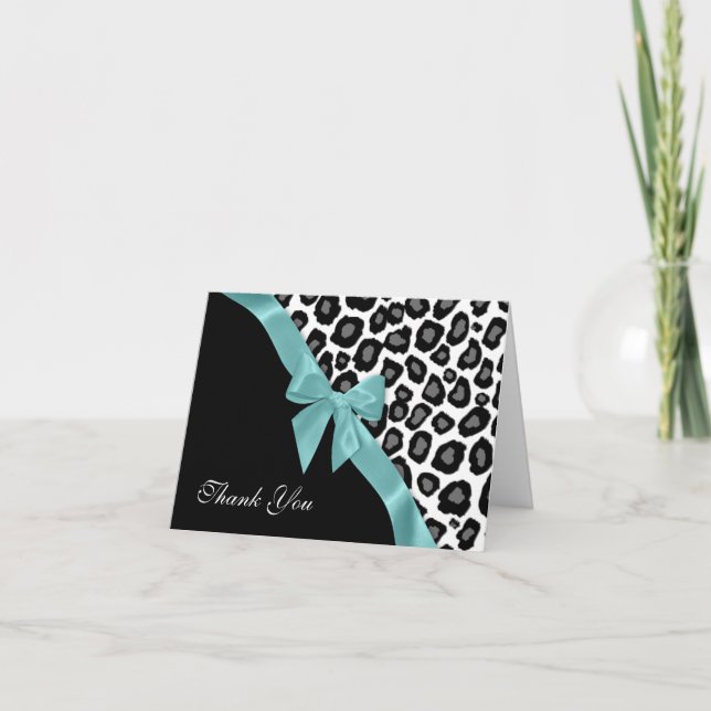 Aqua Bow und Leopard Spots Vielen Dank Dankeskarte (Vorderseite)
