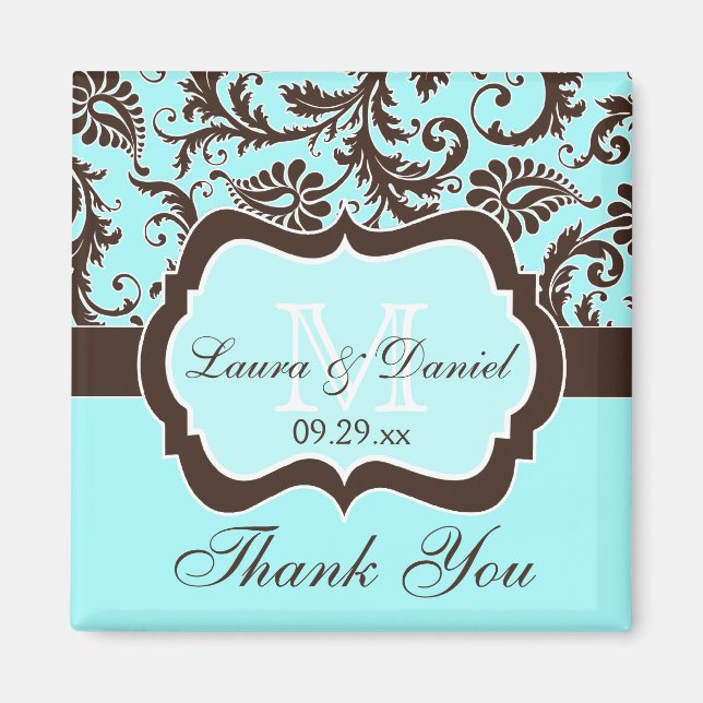 Aqua, Braun, Magnet der Gastgeschenk Hochzeit Weiß (Vorne)