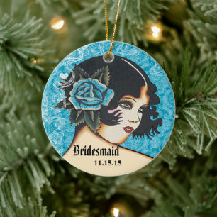 Aqua-Brautkleid-Brautjungfer-Weihnachtsdekoration Keramik Ornament