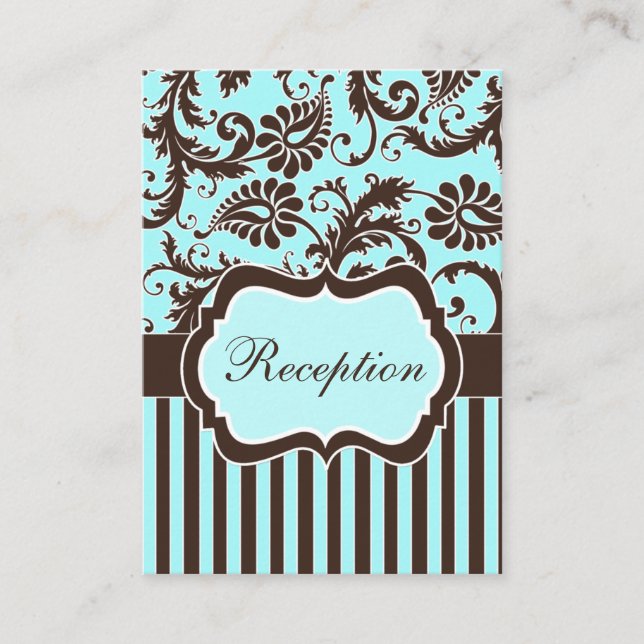 Aqua, Brown, Carte de boîtier en Damas Floral Blan (Devant)