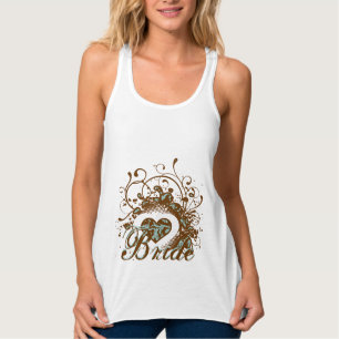 Aqua Brown Damask Grunge Winged Heart Bridge T-Shi Tank Top
