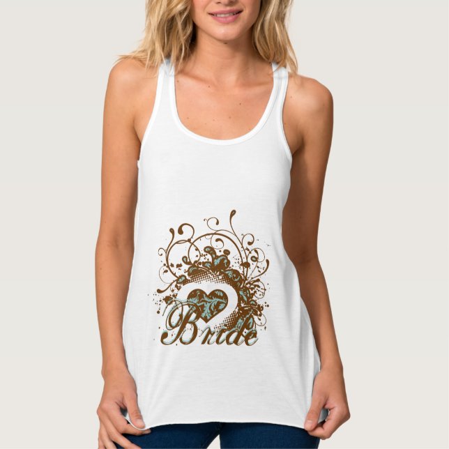 Aqua Brown Damask Grunge Winged Heart Bridge T-Shi Tank Top (Vorderseite)