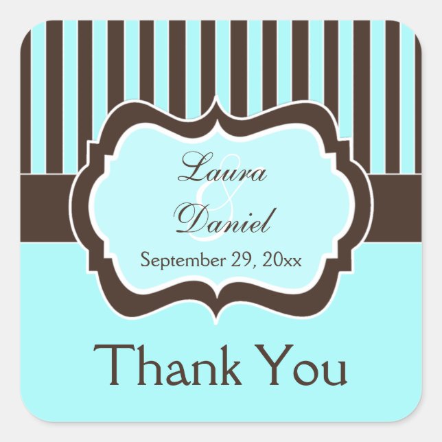 Aqua, Brown, Mariage rayé blanc Favor Sticker (Devant)