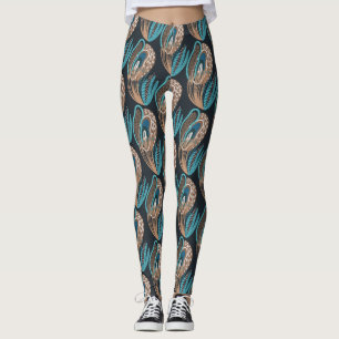 Aqua/Brown Peacock Leggings