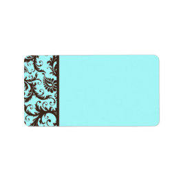 Aqua, Brown, White Damask Address Label Adressaufkleber