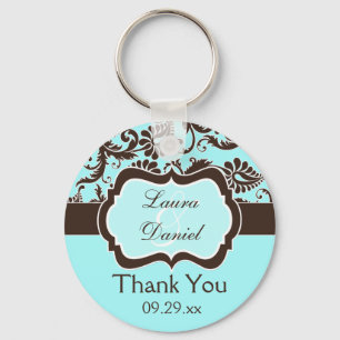 Aqua, Brown, White Damask Wedding Gefallen Schlüss Schlüsselanhänger