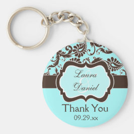 Aqua, Brown, White Damask Wedding Gefallen Schlüss Schlüsselanhänger