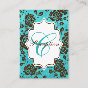 Aqua Brown White Floral Damask Verschlusskarte Begleitkarte