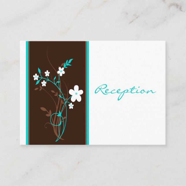 Aqua Brown White Floral Empfang Umschließungskarte Begleitkarte (Vorderseite)