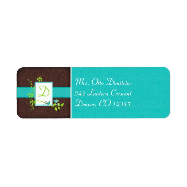 Aqua, Brown, White, Green Monogram Address Label (Vorne)