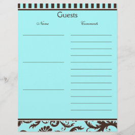Aqua, Brown, White Strike Damask Gästebuch