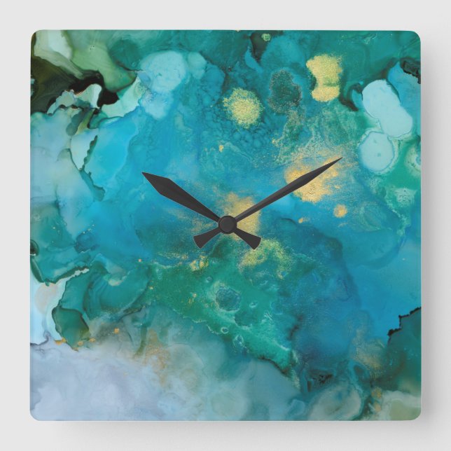 Aqua Brume I Quadratische Wanduhr (Vorderseite)