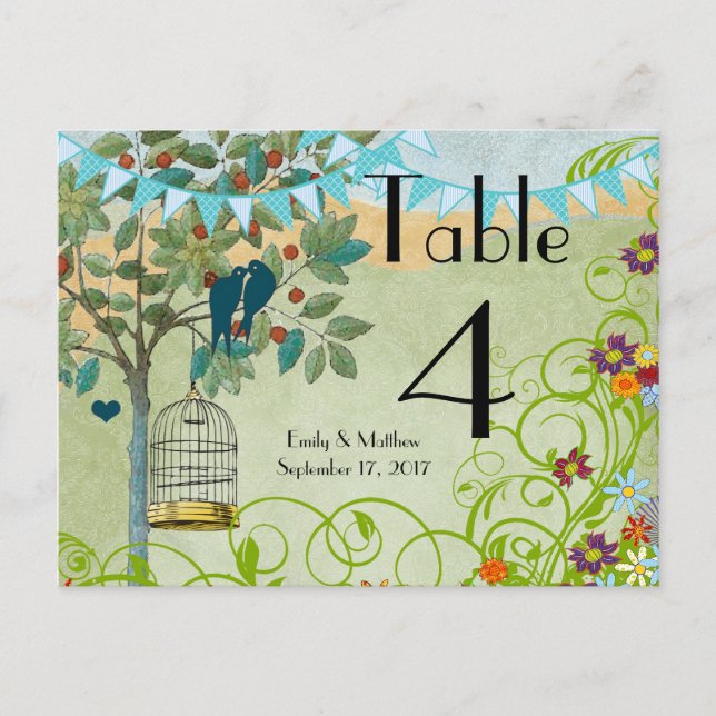 Aqua Bunting Love Birds Bird Cable Card Postkarte (Vorderseite)