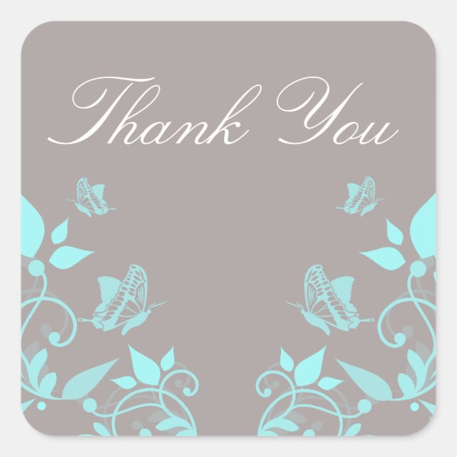 Aqua Butterfly Floral Danke Stickers (Vorderseite)