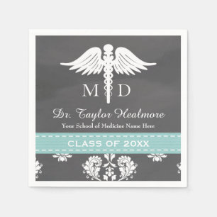 Aqua Chalkboard Caduceus Medizin School Abschluss Serviette