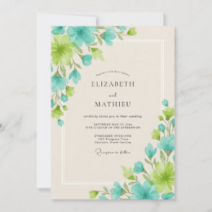 Aqua Chartreuse Blätterhochzeit Einladung