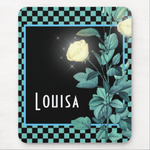 Aqua Checkerboard Floral Personalisiert Mousepad