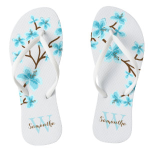 Aqua Cherry Blossoms Mit Monogramm Flip Flops