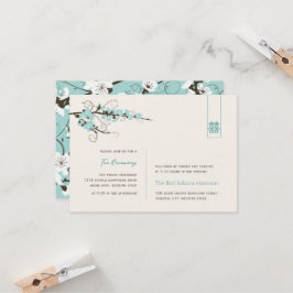 Aqua Cherry Blüten Chic Asian Wedding Empfang Einladung
