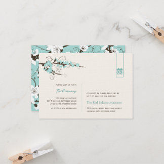Aqua Cherry Blüten Chic Asian Wedding Empfang Einladung