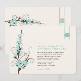 Aqua Cherry Blüten Sakura Wirbel Asiatische Hochze Einladung