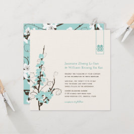 Aqua Cherry Blüten Sakura Wirbel Asiatische Hochze Einladung