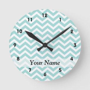 Aqua chevron pattern runde wanduhr