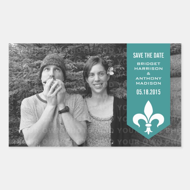 Aqua Chic Blühe Banner Save the Date Sticker (Vorderseite)