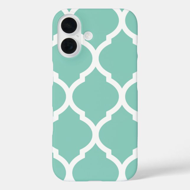 Aqua Chic marokkanisches Gittermuster iPhone 16 Hülle (Rückseite)