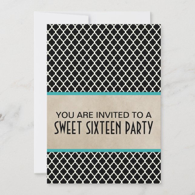 Aqua Chic Quatrefoil Sweet 16 Invitation (Devant)