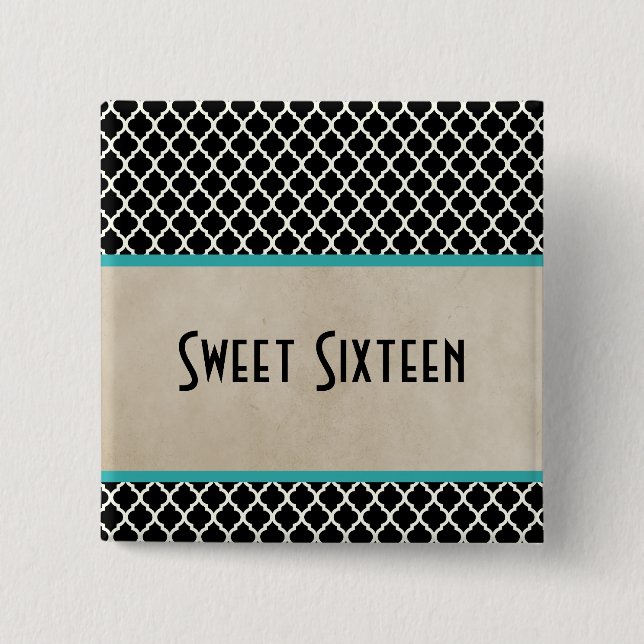 Aqua Chic Quatrefolie Sweet 16 Button (Vorderseite)