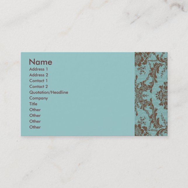 Aqua Chocolate Damask individuell anpassbar Visitenkarte (Vorderseite)
