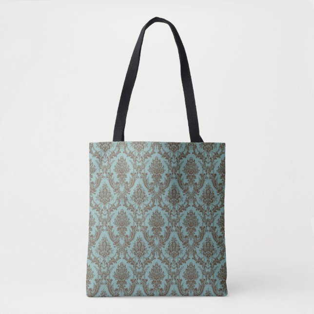 Aqua Chocolate Damask Tasche (Vorderseite)