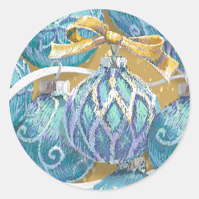 Aqua Christmas Balls Runder Aufkleber (Vorderseite)