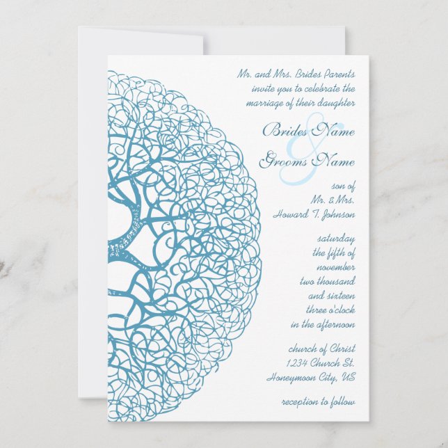 Aqua Circle of Liebe Tree Wedding Einladung (Vorderseite)