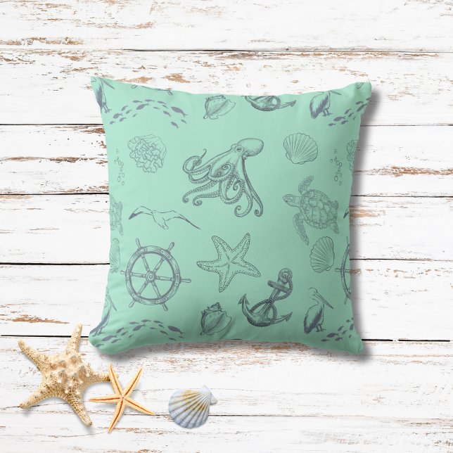 Aqua Coastal Sea Life Kissen (Von Creator hochgeladen)