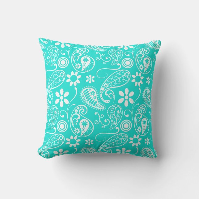 Aqua Color Paisley, floral Kissen (Vorderseite)