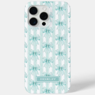Aqua Coquette Bögen auf gestreiften Monogrammen Case-Mate iPhone Hülle