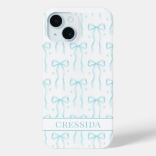 Aqua Coquette Bows Monogrammiert Case-Mate iPhone Hülle