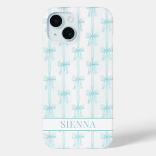 Aqua Coquette Schleifen gestreift monogrammiert Case-Mate iPhone Hülle